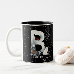 Winter Wonderland Alphabet B Monogram   Snow Wolf Tweekleurige Koffiemok