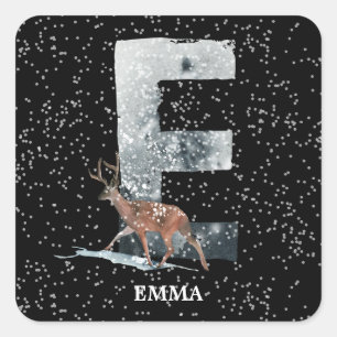 Winter Wonderland Alphabet E Monogram   rendieren Vierkante Sticker