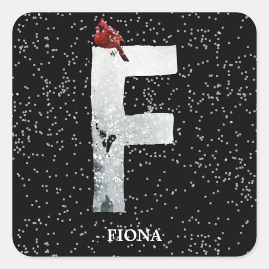 Winter Wonderland Alphabet F Monogram | Roodvogel Vierkante Sticker (Voorkant)