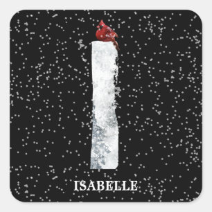 Winter Wonderland Alphabet I Monogram   Roodvogel Vierkante Sticker