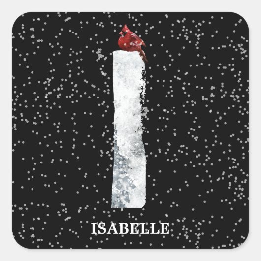 Winter Wonderland Alphabet I Monogram | Roodvogel Vierkante Sticker (Voorkant)