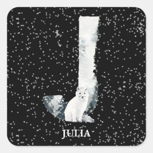 Winter Wonderland Alphabet J Monogram   Snow Wolf Vierkante Sticker