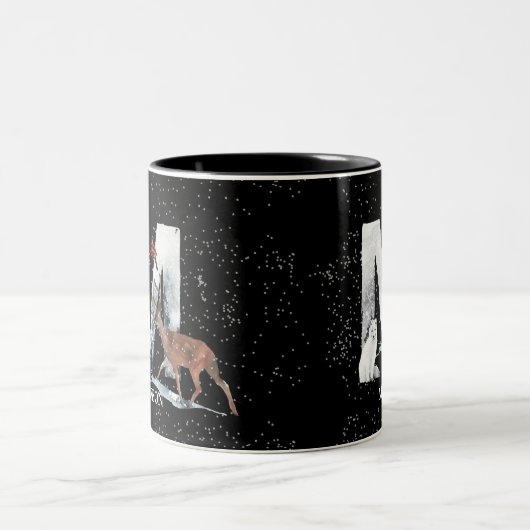 Winter Wonderland Alphabet M Monogram | Snow Wolf Tweekleurige Koffiemok (Center)