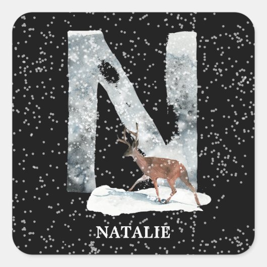 Winter Wonderland Alphabet N Monogram | rendieren Vierkante Sticker (Voorkant)