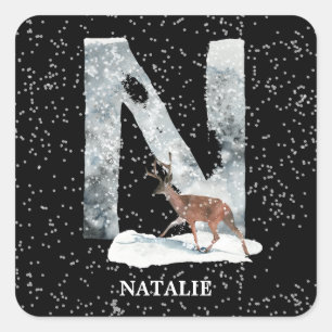 Winter Wonderland Alphabet N Monogram   rendieren Vierkante Sticker