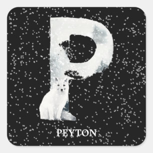 Winter Wonderland Alphabet P Monogram   Snow Wolf Vierkante Sticker