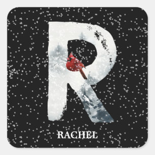 Winter Wonderland Alphabet R Monogram   Roodvogel Vierkante Sticker