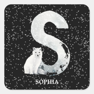 Winter Wonderland Alphabet S Monogram   Snow Wolf Vierkante Sticker
