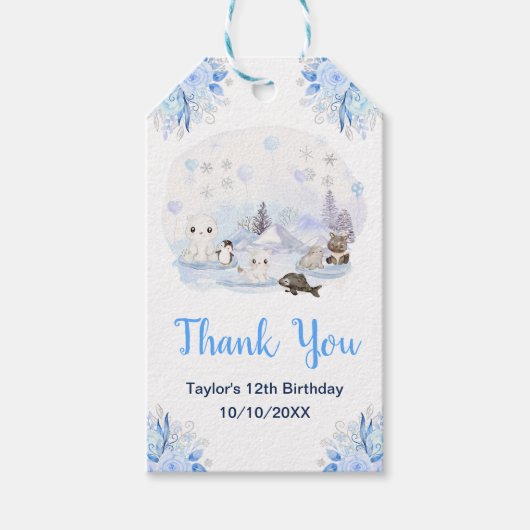 Winter Wonderland Animals Birthday Party Thank You Cadeaulabel (Voorkant)