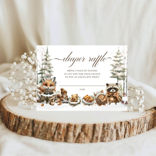 Winter Wonderland Animals waterverf Luier Raffle Informatiekaartje