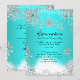 Winter Wonderland Aqua Blue Quinceanera Kaart
