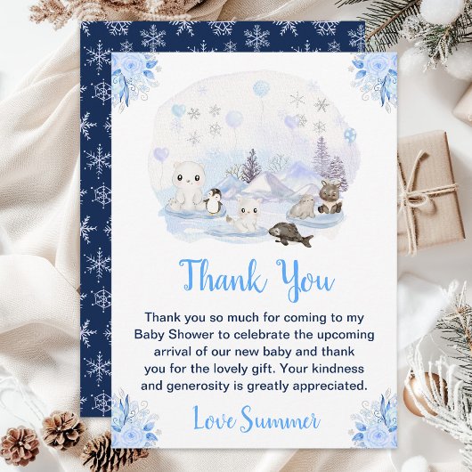 Winter Wonderland Arctic Animals Baby shower Bedankkaart
