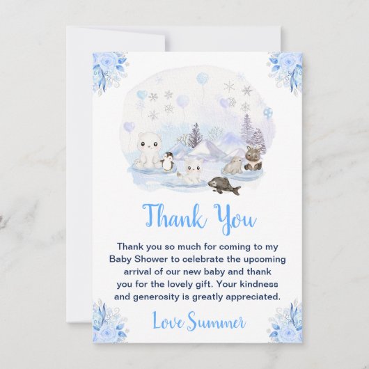 Winter Wonderland Arctic Animals Baby shower Bedankkaart (Voorkant)