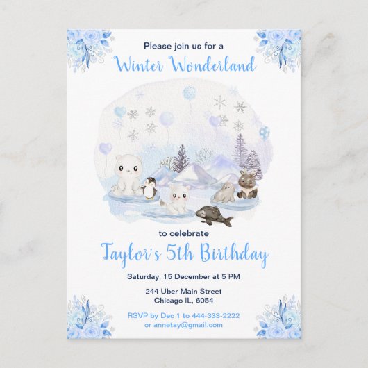 Winter Wonderland Arctic Animals Birthday Briefkaart (Voorkant)