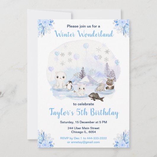 Winter Wonderland Arctic Animals Birthday Kaart (Voorkant)