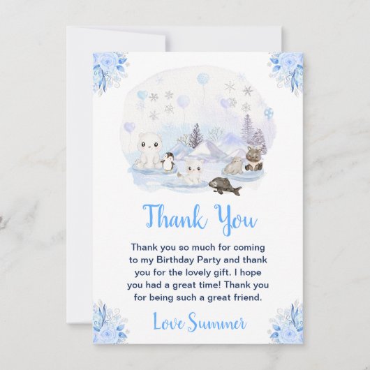 Winter Wonderland Arctic Animals Birthday Party Bedankkaart (Voorkant)