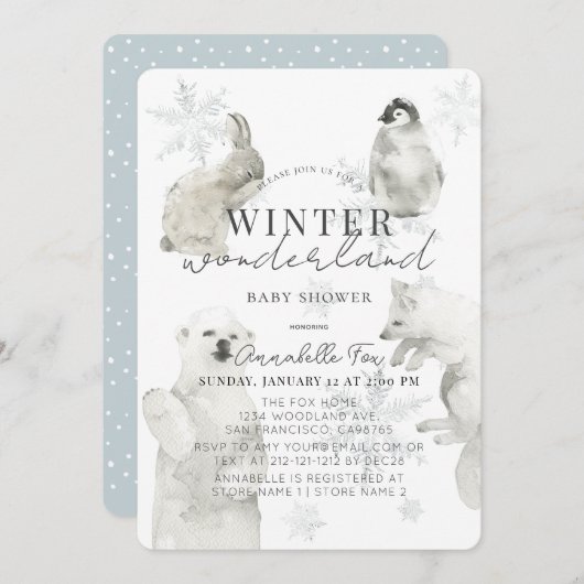 Winter Wonderland Arctic Animals Boy Baby shower Kaart (Voorkant / Achterkant)