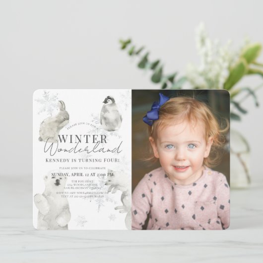 Winter Wonderland Arctic Animals Girl Birthday Kaart (Staand voorkant)