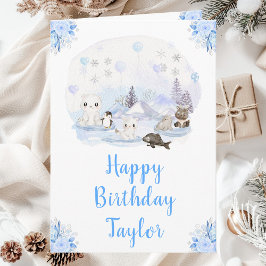 Winter Wonderland Arctic Animals Happy Birthday Kaart