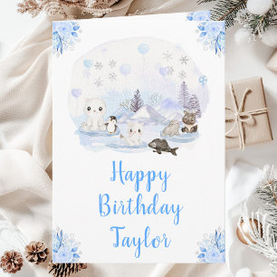 Winter Wonderland Arctic Animals Happy Birthday Kaart