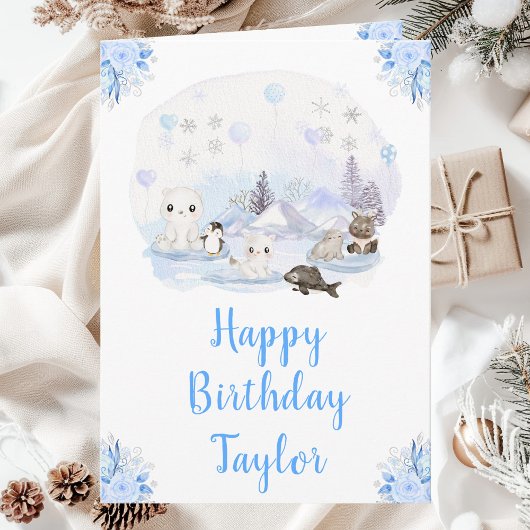 Winter Wonderland Arctic Animals Happy Birthday Kaart