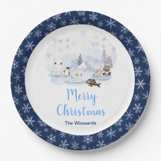 Winter Wonderland Arctic Animals Merry Christmas Papieren Bordje (Voorkant)