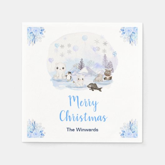 Winter Wonderland Arctic Animals Merry Christmas Servet (Voorkant)