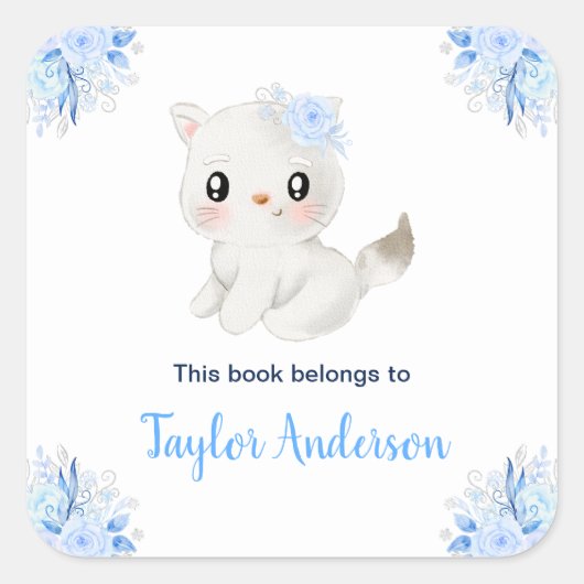 Winter Wonderland Arctic Cat Kids Bookplate Vierkante Sticker (Voorkant)