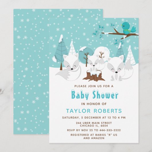 Winter Wonderland Arctic Fox Baby shower Kaart (Voorkant / Achterkant)