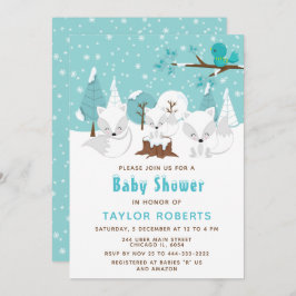 Winter Wonderland Arctic Fox Baby shower Kaart
