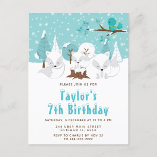 Winter Wonderland Arctic Fox Birthday Party Briefkaart