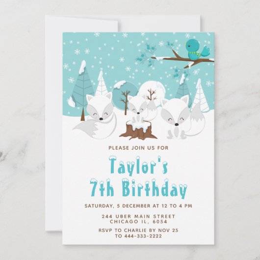 Winter Wonderland Arctic Fox Birthday Party Kaart (Voorkant)