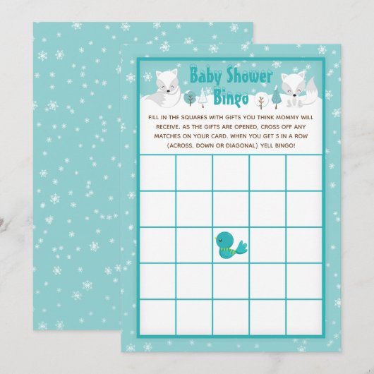 Winter Wonderland Arctic Foxes Baby shower Bingo Kaart (Voorkant / Achterkant)