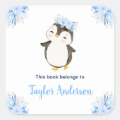 Winter Wonderland Arctic Penguin Kids Bookplate Vierkante Sticker (Voorkant)