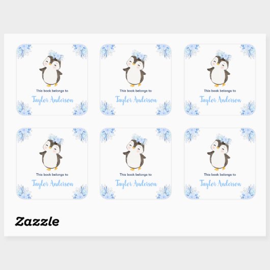 Winter Wonderland Arctic Penguin Kids Bookplate Vierkante Sticker (Vel)