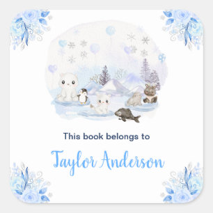 Winter Wonderland Arctische Dieren Kinder Bookplat Vierkante Sticker