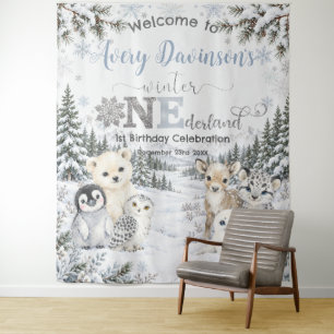 Winter Wonderland Arctische Dieren Verjaardag Welk Wandkleed