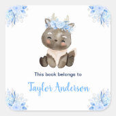 Winter Wonderland Arctische Moose Kinder Bookplate Vierkante Sticker (Voorkant)