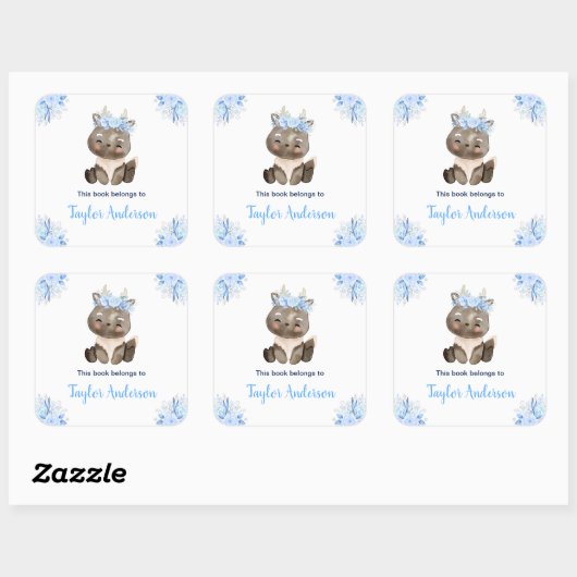 Winter Wonderland Arctische Moose Kinder Bookplate Vierkante Sticker (Vel)