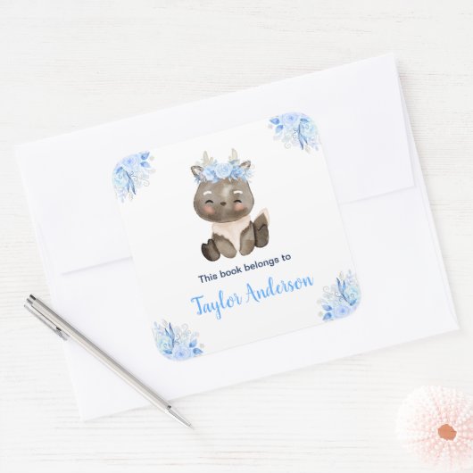 Winter Wonderland Arctische Moose Kinder Bookplate Vierkante Sticker (Envelop)