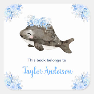 Winter Wonderland Arctische walvis Kinder Bookplat Vierkante Sticker