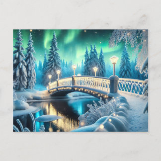 Winter Wonderland Aurora: Snowy Bridge-kunst Briefkaart