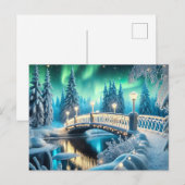 Winter Wonderland Aurora: Snowy Bridge-kunst Briefkaart (Voorkant / Achterkant)