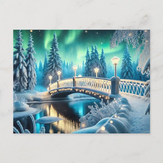 Winter Wonderland Aurora: Snowy Bridge-kunst Briefkaart (Voorkant)