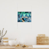 Winter Wonderland Aurora: Snowy Bridge-kunst Poster (Keuken)