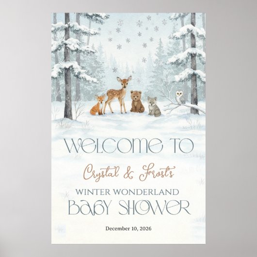 Winter Wonderland Baby Animals Baby Shower  Poster (Voorkant)