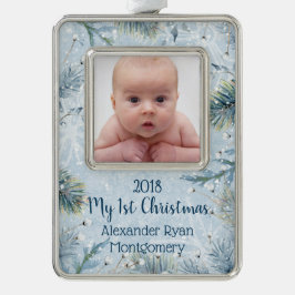Winter Wonderland Baby Eerste Kerstfoto Verzilverd Omlijst Ornament
