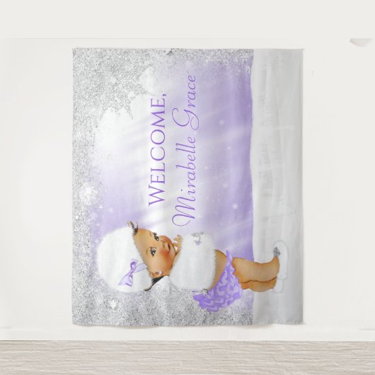 Winter Wonderland Baby Shower Achtergrond Etnisch  Wandkleed (Voorkant)