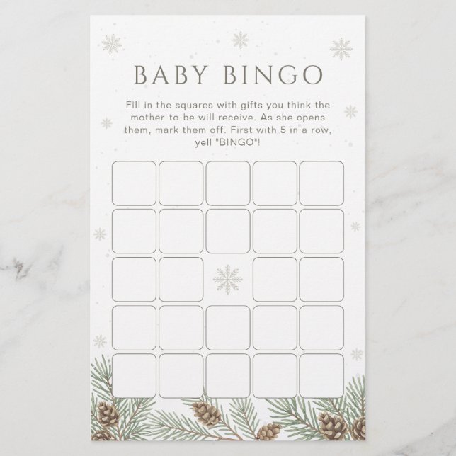 Winter Wonderland Baby Shower Bingo Game (Voorkant)
