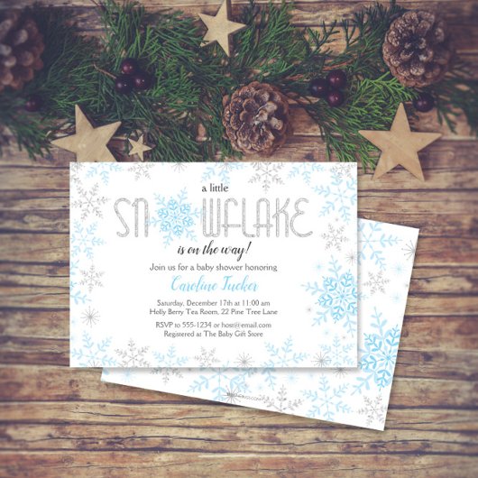 Winter Wonderland Baby shower Blauw Zilver Glitter Kaart
